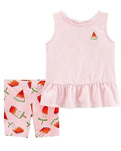 CONJUNTO INFANTIL MENINA CARTERS 2 PEÇAS BATA LISTRAS MELANCIA