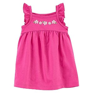 VESTIDO INFANTIL MENINA CARTERS PINK BORDADO FLOR