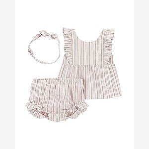 CONJUNTO INFANTIL MENINA CARTERS 3 PEÇAS LISTRADO COM LAÇO