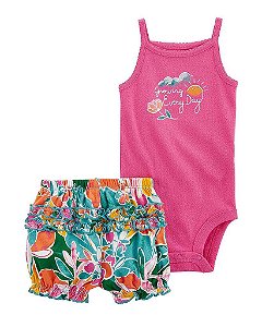 CONJUNTO INFANTIL MENINA CARTERS 2 PEÇAS BODY PINK SHORTS FLORAL
