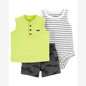 CONJUNTO INFANTIL MENINO CARTERS 3 PEÇAS REGATA NEON AVIÃO