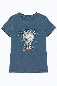 CAMISETA INFANTIL MENINA OSHKOSH MANGA CURTA AZUL LÂMPADA FLORES