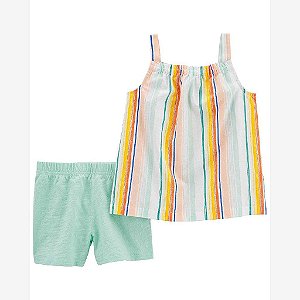 CONJUNTO INFANTIL MENINA CARTERS 2 PEÇAS BATA LISTRADA SHORTS VERDE