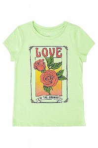 CAMISETA INFANTIL MENINA OSHKOSH MANGA CURTA VERDE ROSAS LOVE