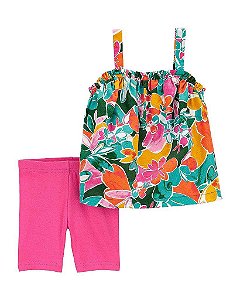 CONJUNTO MENINA CARTERS 2 PEÇAS BATA FLORAL SHORTS PINK