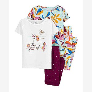 PIJAMA INFANTIL MENINA 4 PEÇAS UNICÓRNIO E FLORAL BORDÔ