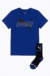 KIT 2 PEÇAS MENINO PUMA CAMISETA AZUL COM MEIA