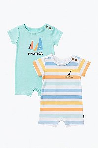 KIT 2 ROMPERS NÁUTICA MENINO VERDE E LISTRADO - IMPORTADO