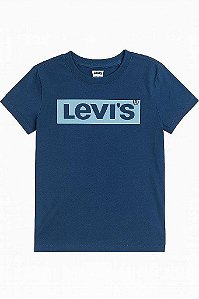 CAMISETA LEVIS MANGA CURTA MENINO AZUL COM LOGO AZUL CLARA
