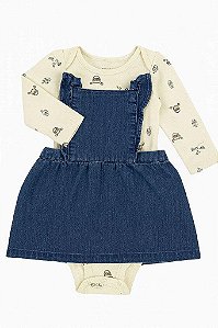 JARDINEIRA JEANS COM BODY FAZENDINHA MENINA CARTERS