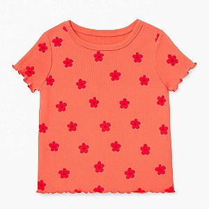 CAMISETA INFANTIL MENINA CAT E JACK LARANJA FLORES CANELADA