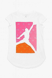 CAMISETA MENINA BRANCA MANGA CURTA AIR JORDAN LOGO ROSA