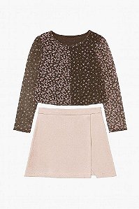 CONJUNTO 2 PEÇAS MENINA TWEEN DIVA BLUSA TULE E SAIA VELUDO