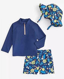 CONJUNTO INFANTIL MENINO PRAIA FIRST IMPRESSIONS 3 PEÇAS CAMISETA AZUL MARINHO