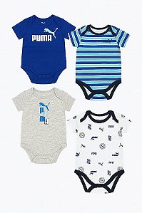 KIT 4 BODYS PUMA MANGA CURTA AZUL E BRANCO LISTRAS