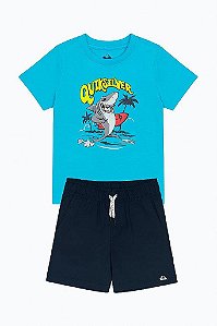 CONJUNTO 2 PEÇAS MENINO QUIKSILVER CAMISETA AZUL TUBARÃO