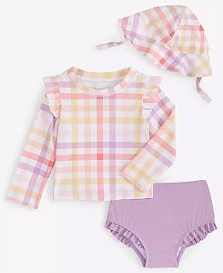 CONJUNTO INFANTIL MENINA PRAIA FIRST IMPRESSIONS 3 PEÇAS CAMISETA XADREZ