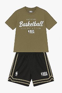 CONJUNTO INFANTIL MENINO NBA CAMISETA VERDE E BERMUDA PRETA