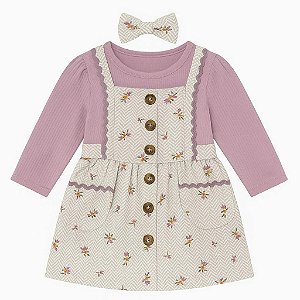 CONJUNTO 3 PEÇAS MENINA NICOLE MILLER VESTIDO E BODY LILÁS COM LAÇO