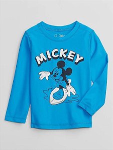 CAMISETA AZUL MANGA LONGA PRAIA - GAP MICKEY - MENINO