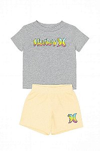 CONJUNTO INFANTIL MENINO HURLEY CAMISETA CINZA BERMUDA LARANJA