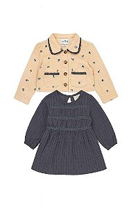 VESTIDO INFANTIL AZUL CARDIGAN RENDA NICOLE MILLER