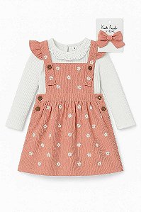 JARDINEIRA VELUDO ROSA NICOLE MILLER COM BODY E LAÇO