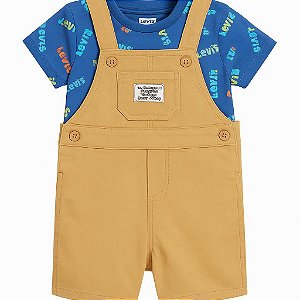 JARDINEIRA JEANS LEVI'S MENINO - CARAMELO COM CAMISETA AZUL