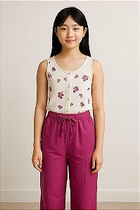 CONJUNTO MENINA 2 PEÇAS OSHKOSH REGATA FLORAL E CALÇA BORDÔ