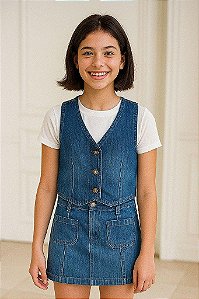 CONJUNTO MENINA 2 PEÇAS OSHKOSH COLETE E SAIA JEANS