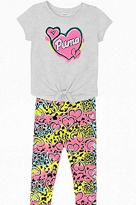 CONJUNTO 2 PEÇAS MENINA PUMA CAMISETA MANGA CURTA CINZA COM LEGGING