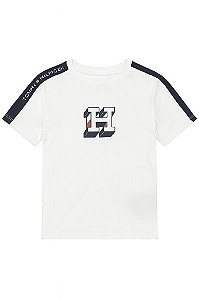 CAMISETA MANGA CURTA TOMMY HILFIGER BRANCA COM DETALHE NA MANGA