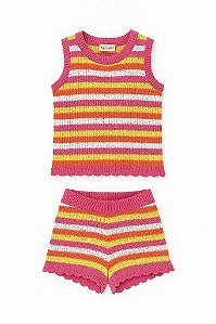 CONJUNTO 2 PEÇAS MENINA JÉSSICA SIMPSON REGATA E SHORTS CROCHÊ