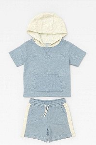 CONJUNTO MENINO CARTERS 2 PEÇAS MOLETINHO AZUL CLARO E CINZA GORRO