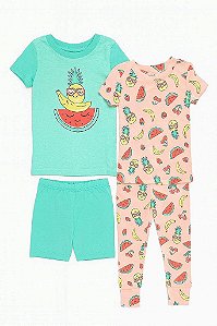 PIJAMA INFANTIL MENINA KIRKLAND 4 PEÇAS ESTAMPA ABACAXI IMPORTADO