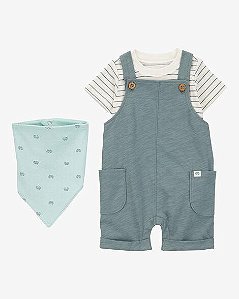 CONJUNTO INFANTIL MENINO CARTER?S 3 PEÇAS JARDINEIRA VERDE BANDANA KOMBI