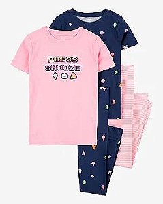 PIJAMA INFANTIL MENINA CARTER?S 4 PEÇAS GAME PRESS SNOOZE IMPORTADO