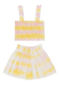 CONJUNTO INFANTIL MENINA CABANA CROPPED DRAPEADO + SHORTS TIE DYE