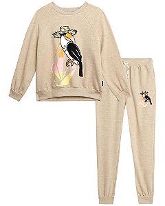 CONJUNTO INFANTIL MENINA VOLCOM BEGE ESTAMPA TUCANO IMPORTADO