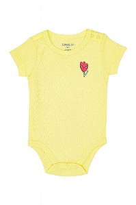 BODY INFANTIL MENINA GARANIMALS AMARELO FLOR BORDADA IMPORTADO