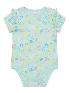 BODY INFANTIL MENINA GARANIMALS VERDE COM FLORES IMPORTADO