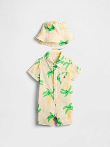 ROMPER INFANTIL MENINO GAP + CHAPÉU ESTAMPADO COQUEIROS IMPORTADO