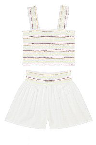 CONJUNTO INFANTIL MENINA CABANA CROPPED DRAPEADO + SHORTS BRANCO