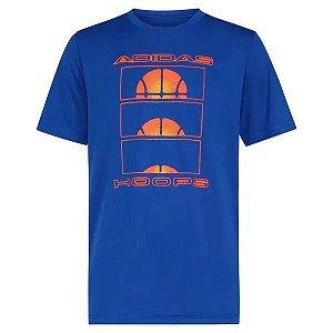 CAMISETA INFANTIL MENINO ADIDAS AZUL DRY FIT ESTAMPA LARANJA