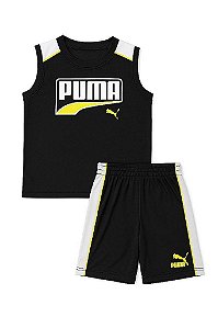 CONJUNTO INFANTIL MENINO PUMA 2 PEÇAS REGATA + BERMUDA PRETA DRY FIT