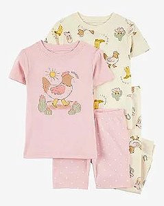 PIJAMA INFANTIL MENINA CARTER?S 4 PEÇAS ROSA FAZENDA GALINHA