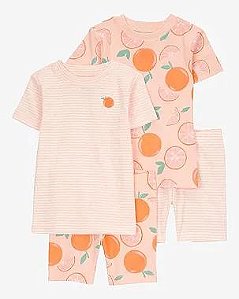 PIJAMA INFANTIL MENINA CARTER?S 4 PEÇAS LARANJA BORDADO IMPORTADO