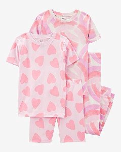 PIJAMA INFANTIL MENINA CARTER?S 4 PEÇAS ROSA CORAÇÕES E ARCO-ÍRIS