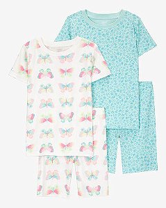PIJAMA INFANTIL MENINA CARTER?S 4 PEÇAS VERDE FLORES E BORBOLETAS