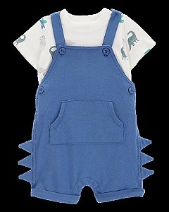 CONJUNTO INFANTIL MENINO CARTER?S JARDINEIRA AZUL + CAMISETA DINOS